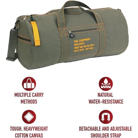 Canvas Equipment Duffle Bag – Travel & Gym Bag with Heavyweight Cotton - Picture 4 of 14